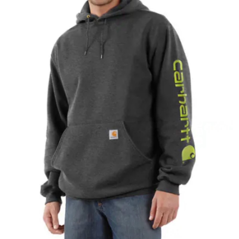 Carhartt Men's Charcoal Hoodie with Neon Logo 2XL